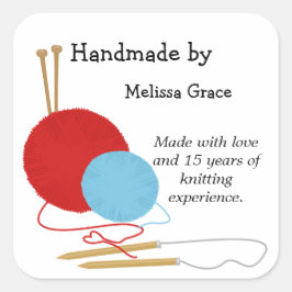 Handgjord av Knitting Stickers Fyrkantigt Klistermärke