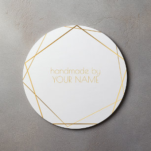 Handgjord av modern vit geometrisk guldeffekt runt klistermärke