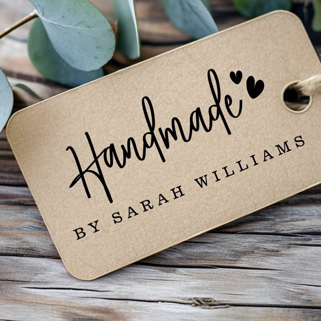 Handgjord av namn-hjärtan - modernt handskript stämpel (Handmade by name hearts modern handwritten script rubber stamp)