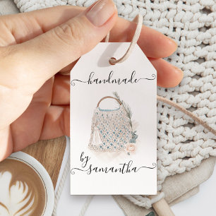 Handgjord av Namn med Macrame med omsorgsinstrukti Presentetikett