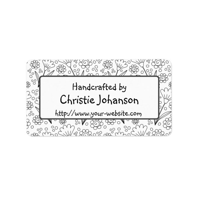 Handgjord av - söt, trendig, dodle blommor adressetikett (Framsidan)