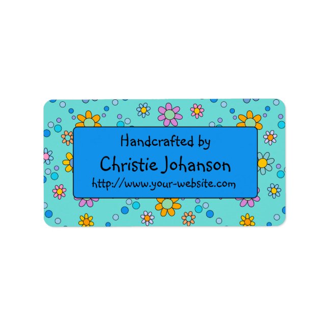 Handgjord av - söta, färgglada trendiga doodle blo adressetikett (Framsidan)