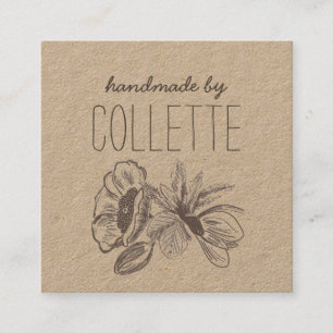 Handgjord blommande Logotyp Kraft Square Business Fyrkantigt Visitkort