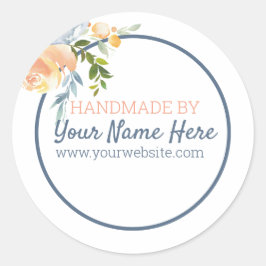 Handgjord Blommigt av produkten Blue och Peach Runt Klistermärke