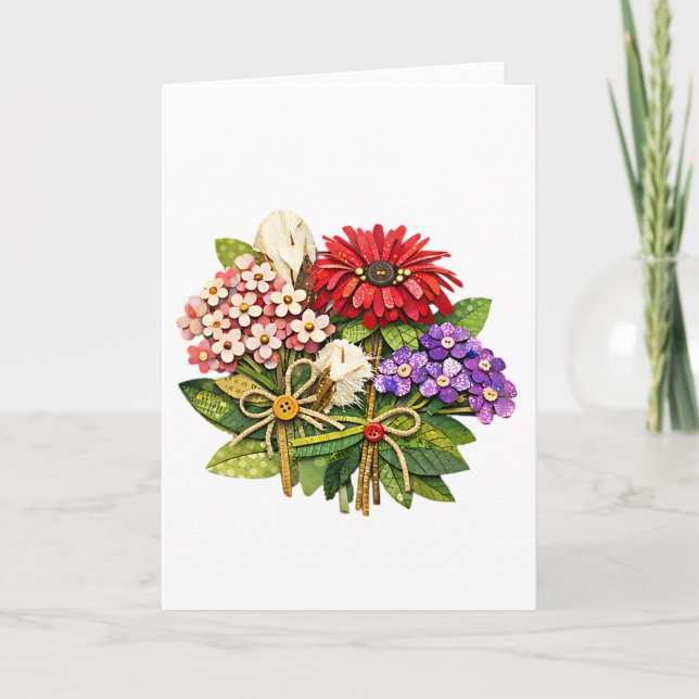    Handgjord blomsterbukett i blandad media Kort (Framsida)