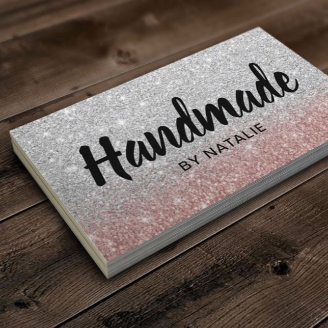 Handgjord fet text Modern Ro Guld Silver Glitter Visitkort (Skapare uppladdad)