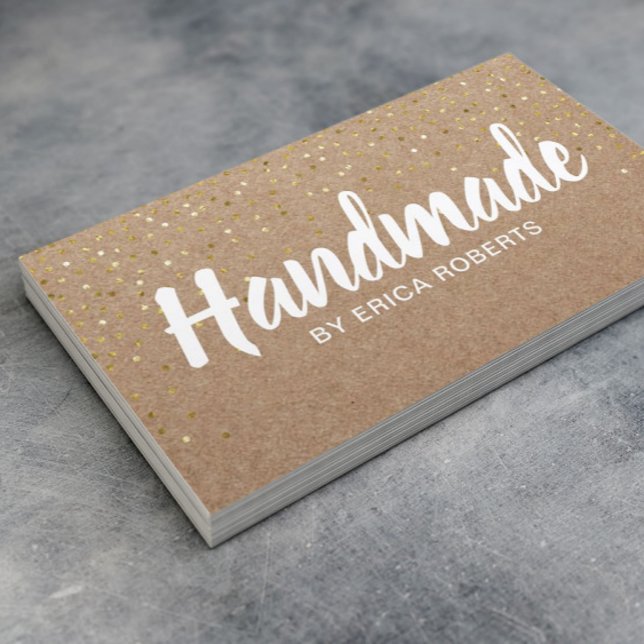Handgjord Gift Guld Confetti Rustic Kraft Visitkort (Skapare uppladdad)