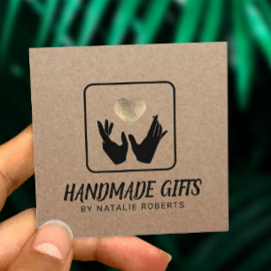 Handgjord Gift Händer & Heart Rustic Kraft Fyrkantigt Visitkort