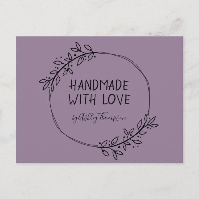 Handgjord grönkrans jordnära lila vykort (Framsida)