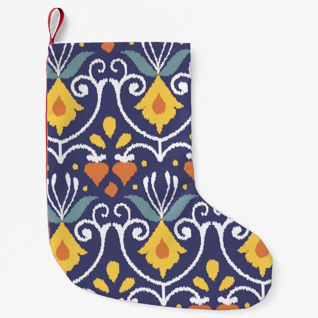 Handgjord Ikat: Etnisk Boho Tyg Liten Julstrumpa (Framsidan)