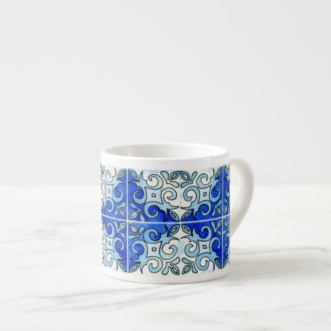 Handgjord kakeldesign 6 målad i akvarell espressomugg (Framsida höger)