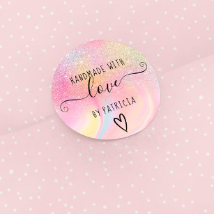 Handgjord kärlek-pastellregnbåge glitter runt klistermärke