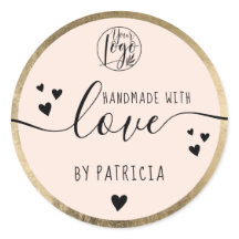 Handgjord kärlek skrift svart logotyp hjärtan guld