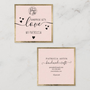 Handgjord kärlek-typografi guld-logotyp för rosa fyrkantigt visitkort