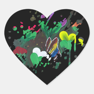 Handgjord konst - Fjärilsblossom Hjärtformat Klistermärke