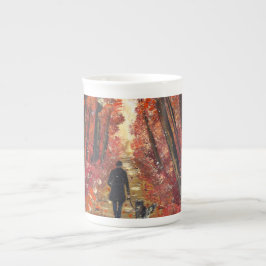 Handgjord konst - Orange skog Benporslin Mugg