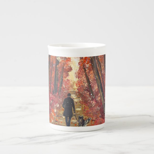 Handgjord konst - Orange skog  Benporslin Mugg (Framsidan)