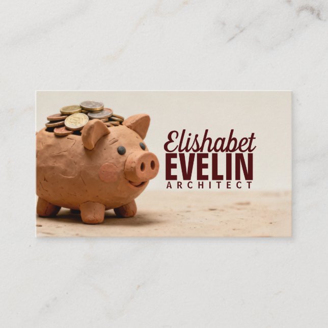 Handgjord Lerkopp Spargris: Fylld med Mynt Visitkort (Framsida)