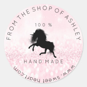Handgjord Logotyp från Namn Webben Rosa Unicorn Bl Runt Klistermärke