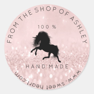 Handgjord logotyp från rosa Unicornsvart för kä Runt Klistermärke