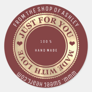 Handgjord Logotyp Namn Webben Heart Kärlek Maroon Runt Klistermärke