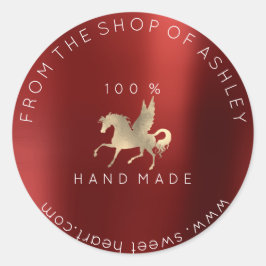Handgjord Logotyp Namn Webben Horse Burgundy Guld Runt Klistermärke