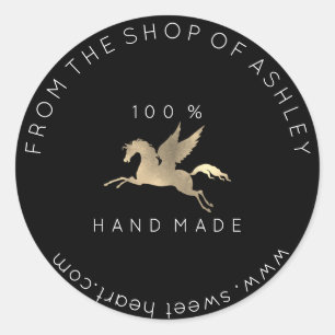 Handgjord Logotyp Namn Webben Pegasus Horse Black Runt Klistermärke