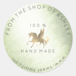 Handgjord Logotyp Namn Webben Pegasus Horse Mint G Runt Klistermärke