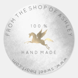 Handgjord Logotyp Namn Webben Pegasus Horse Silver Runt Klistermärke