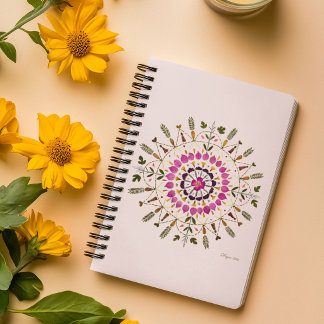 Handgjord Mandala Med Pressade Blommor Av S.Frigui Anteckningsbok
