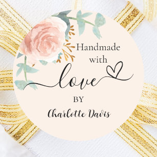 Handgjord med blommigten kärlek ro guld runt klistermärke