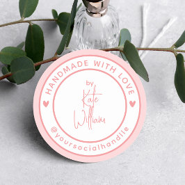 Handgjord med Kärlek | Anpassat namn, Social-refer Runt Klistermärke