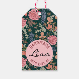 Handgjord med kärlek av Elegant blomster rosa ros  Presentetikett
