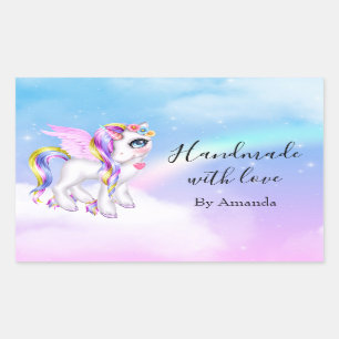 Handgjord med Kärlek Beval Unicorn med Rainbow Rektangulärt Klistermärke