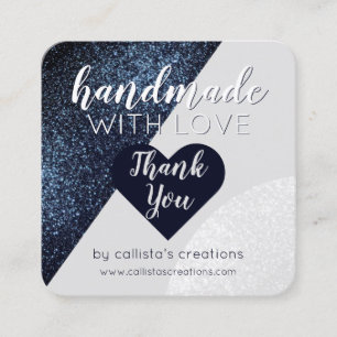 Handgjord med Kärlek Black Grått Glitter Heart Fyrkantigt Visitkort