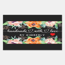 Handgjord med Kärlek Blommigt Black Rectangular St Rektangulärt Klistermärke