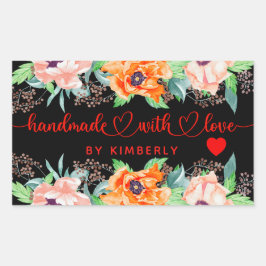 Handgjord med Kärlek Blommigt Black Rectangular St Rektangulärt Klistermärke