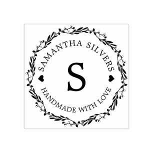 Handgjord med Kärlek Blommigt Personlig Monogram Stämpel