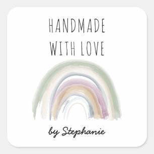 Handgjord med Kärlek Boho Rainbow Fyrkantigt Klistermärke