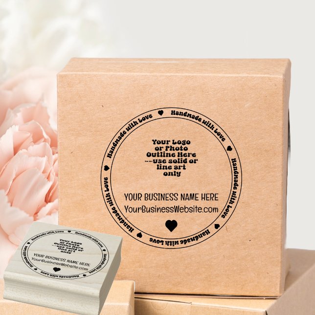 Handgjord med Kärlek Business Promo - Monokromatis Stämpel ("Handmade with Love" Heart Business Promo Monochromatic Rubber Stamp)