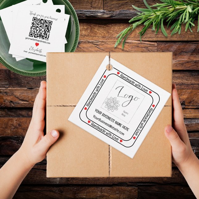 Handgjord med Kärlek Business Promoted Insert Gåvor Etiketter (Minimalist "Handmade with Love" Business and Promotional Promo Insert Favor Tags - White)
