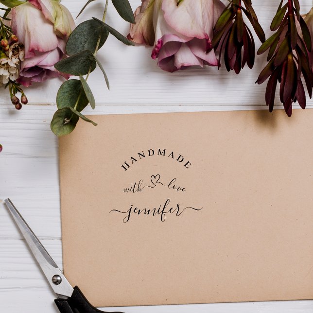 Handgjord med Kärlek Chic Modern Script Rubber Fri Stämpel (Skapare uppladdad)