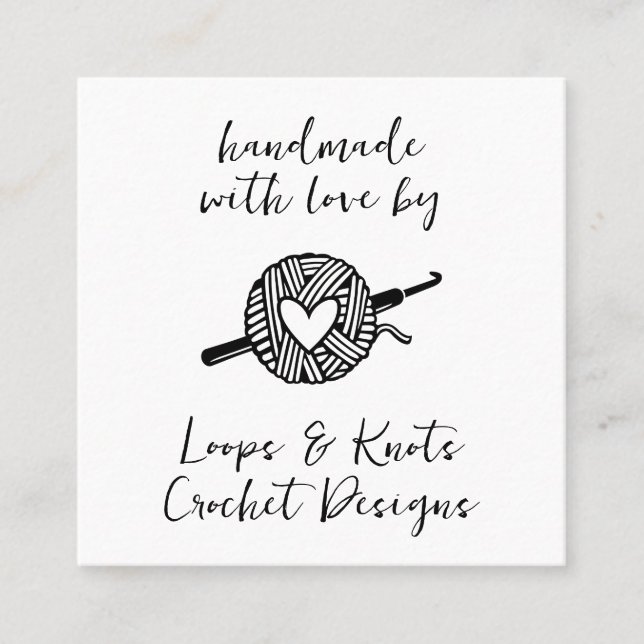 Handgjord med Kärlek Crochet Fyrkantigt Visitkort (Framsida)
