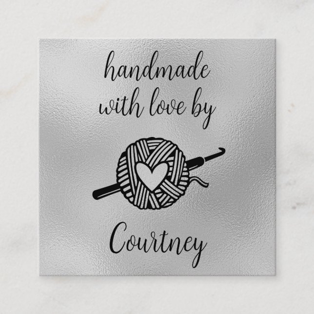 Handgjord med Kärlek Crochet Fyrkantigt Visitkort (Framsida)
