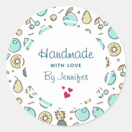 Handgjord med Kärlek Cute Fruit Mönster Summery Runt Klistermärke
