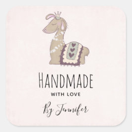 Handgjord med Kärlek Cute Llama Wearing a Krona Fyrkantigt Klistermärke