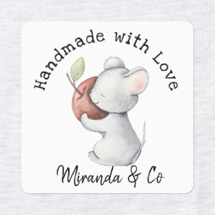 Handgjord med Kärlek Cute Mouse och Apple Klistermärke
