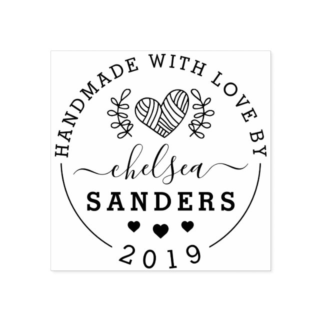 Handgjord med Kärlek Cute Rustic Script Craft-etik Stämpel (Tryck)