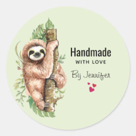 Handgjord med Kärlek Cute Watercolor Sloth Runt Klistermärke