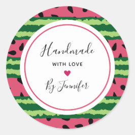 Handgjord med Kärlek Cute Watermelon Mönster Runt Klistermärke